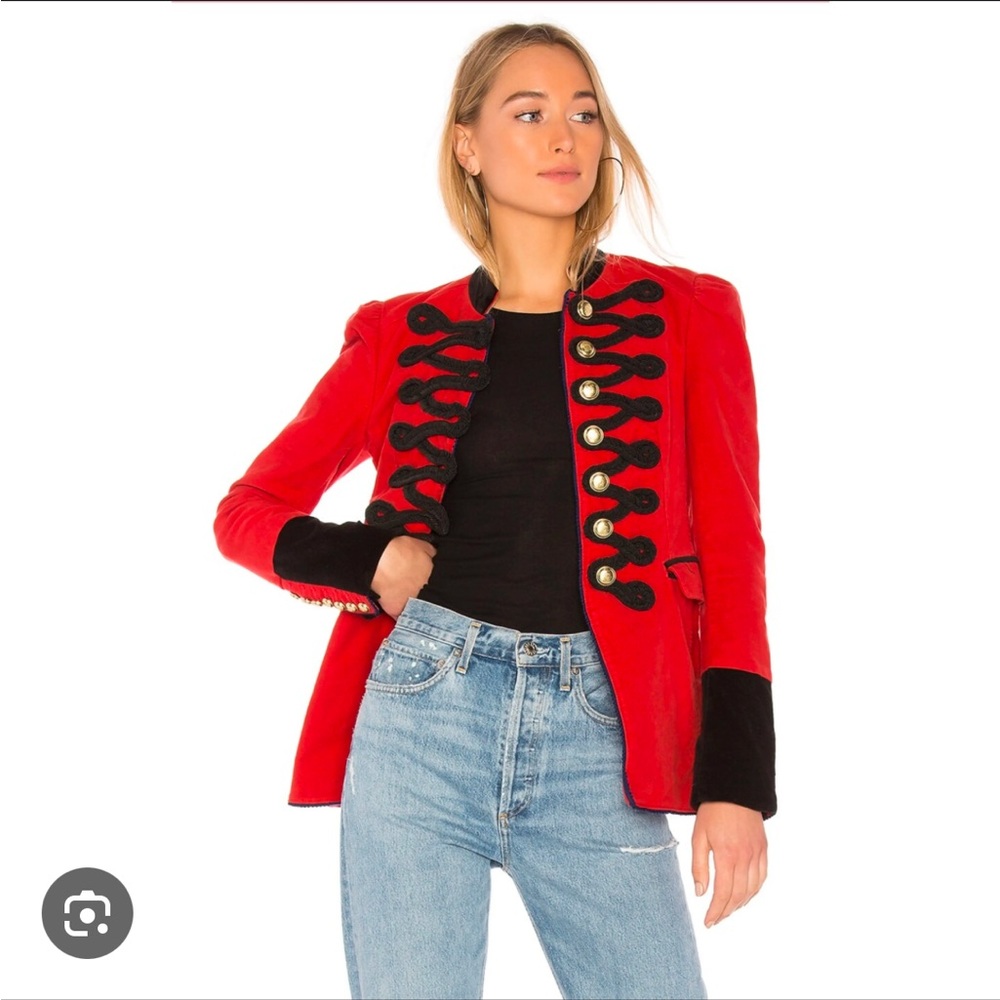 Free People Red Velvet Military Jacket